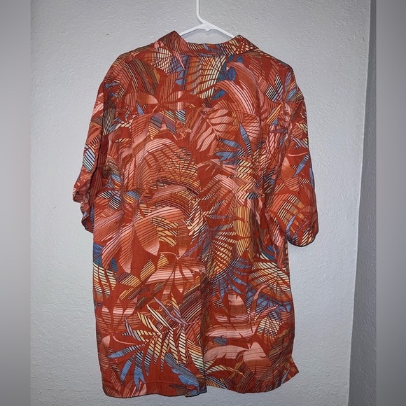 Tommy Bahama Silk Orange Hawaiian Palm Leave Button Down Shirt - Picture 3 of 6